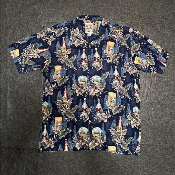 Steve & Barry's Other - STEVE & BARRY'S Men's Short Sleeve Hawaiian Shirt Navy Blue‎ Beer Size Large